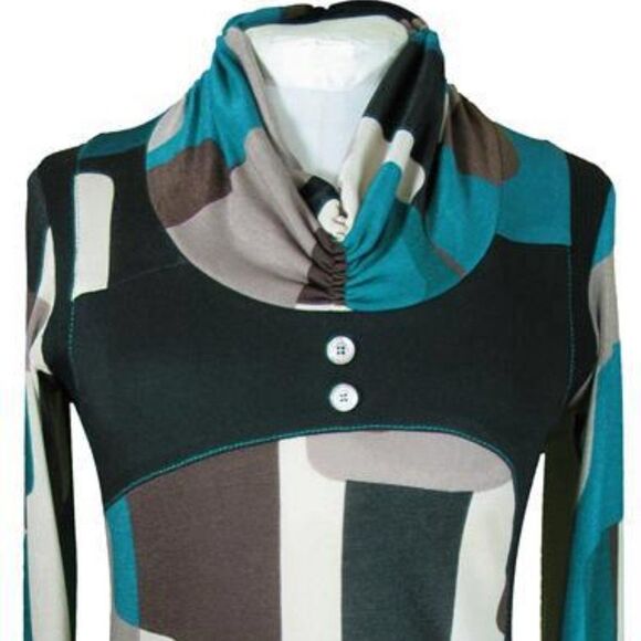 GEOMETRIC Print Cowl Neck Long Sleeve Tunic Size 40 Size 42 - NWT - Picture 3 of 12